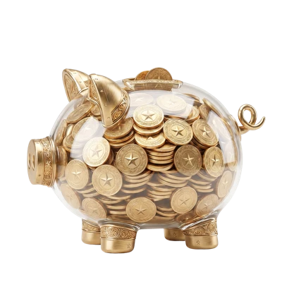 Glass piggy bank filled with gold coins from TrumpAccounts.gov